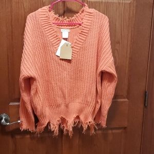 Brand New! Coral Distressed sweater